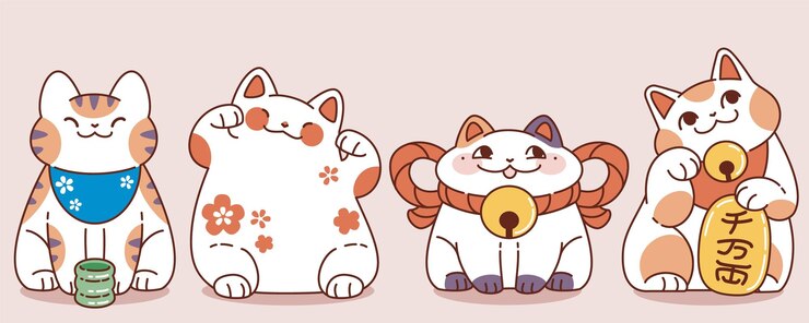 Vector gratuito maneki neko vector de la fortuna gato de la suerte japonés