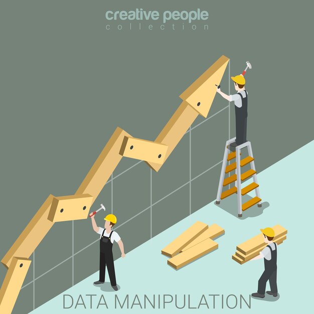 Manipulación de datos plana isométrica.