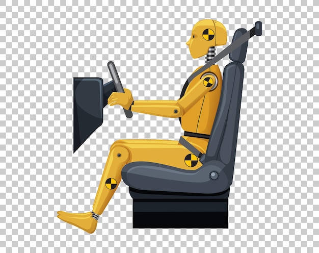 Vector gratuito maniquí de prueba de choque en un asiento de automóvil sobre fondo de cuadrícula