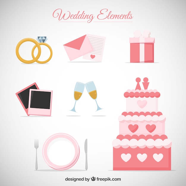 Mano colección de accesorios dibujado lindo de la boda