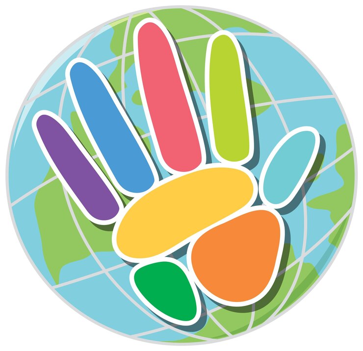 Vector gratuito mano colorida en el icono del globo terráqueo