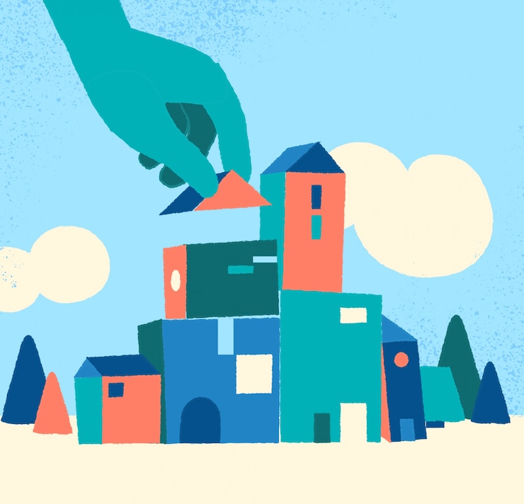 Vector gratuito mano construyendo casas
