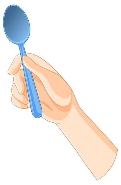 La mano con una cuchara azul