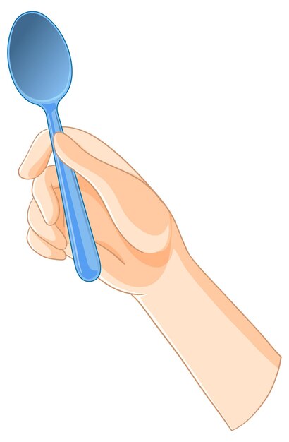 La mano con una cuchara azul