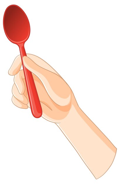 La mano con una cuchara roja