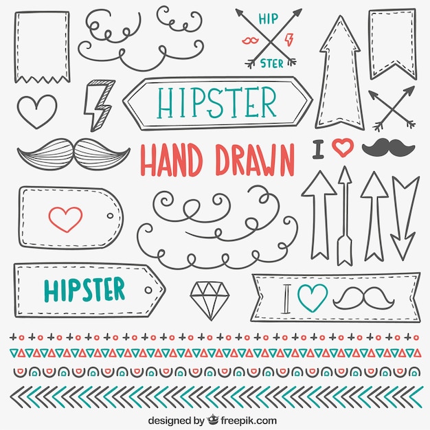 Mano dibuja elementos hipster