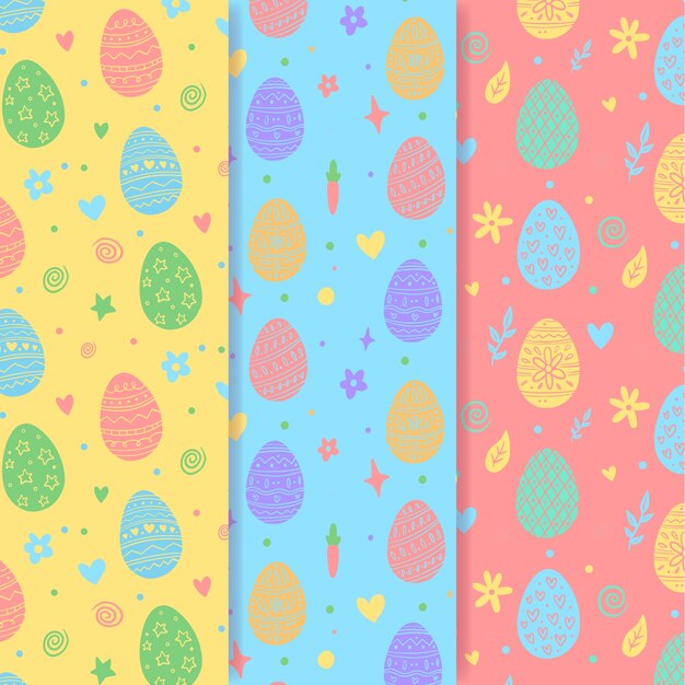 Mano dibuja patrones sin fisuras de Pascua con huevos coloridos