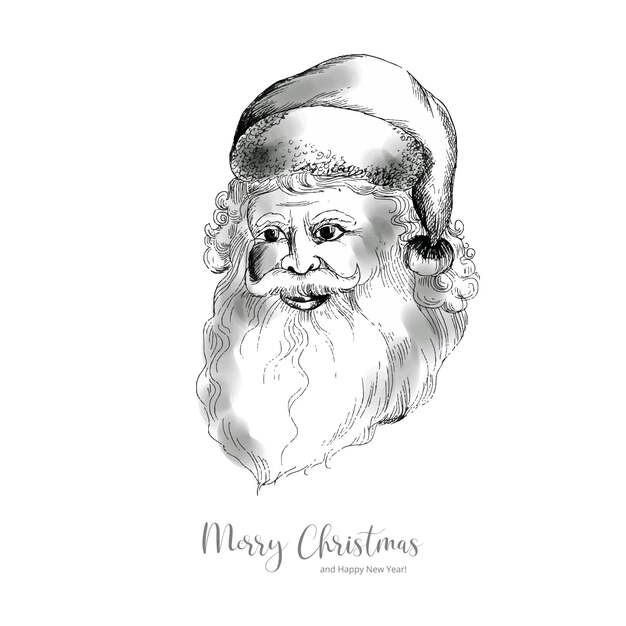 Mano dibujar boceto de cara de santa claus de navidad sobre fondo blanco