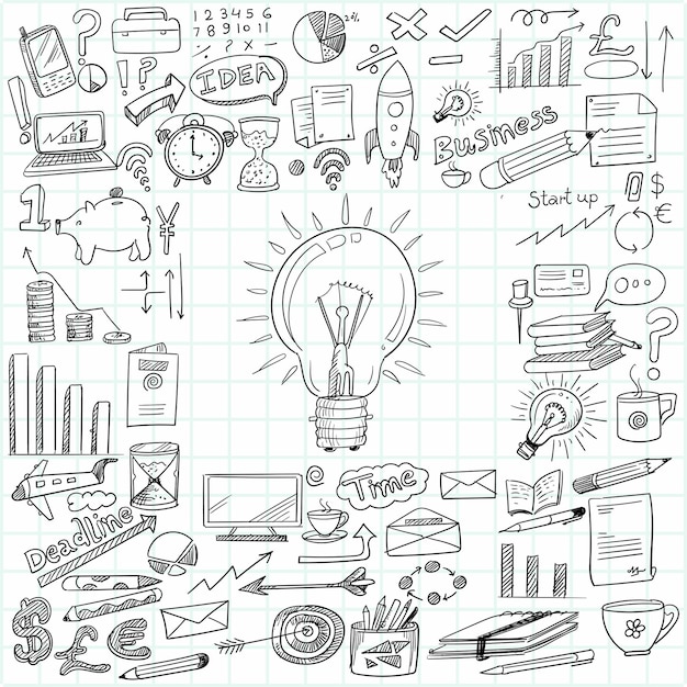 Mano dibujar diseño de boceto de garabatos de idea de negocio