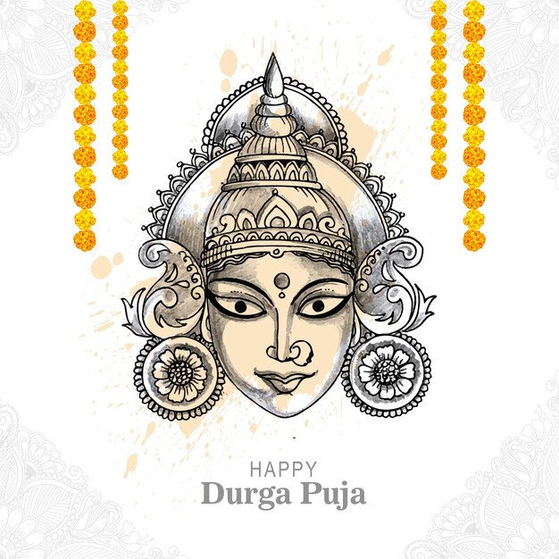 Mano dibujar feliz durga puja festival vacaciones indias boceto fondo