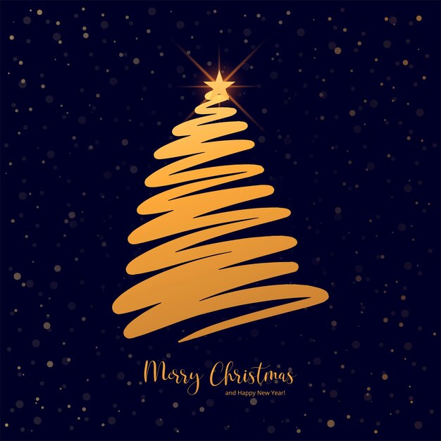 Mano dibujar fondo de tarjeta de árbol de navidad dorado