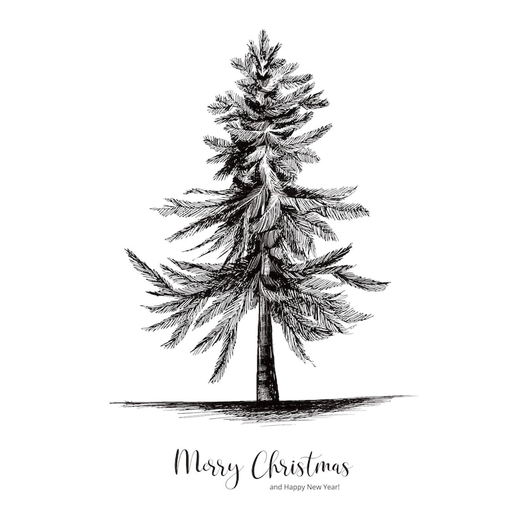 Vector gratuito mano dibujar fondo de tarjeta de bosquejo de árbol de navidad de invierno