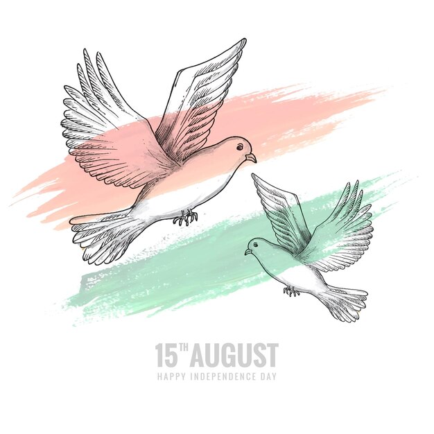 Mano dibujar palomas bosquejo feliz día de la independencia de fondo