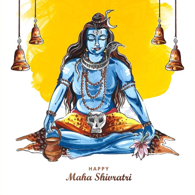 Mano dibujar señor shiva bendiciones maha shivratri fondo de tarjeta de vacaciones