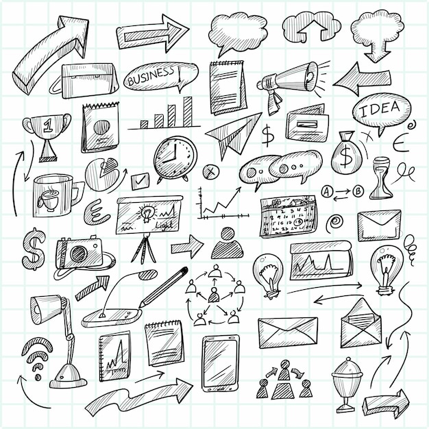 Mano dibujar tecnología boceto doodle escenografía diseño