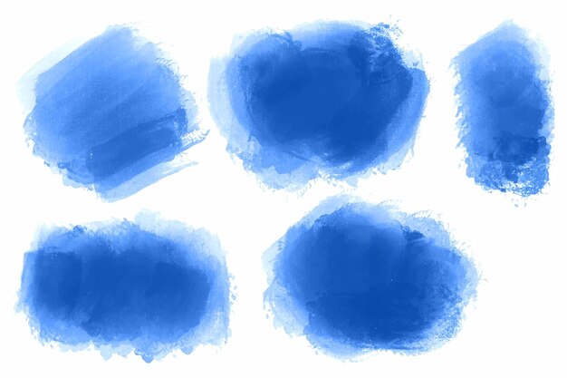 Mano dibujar trazo de pincel azul conjunto diseño de acuarela
