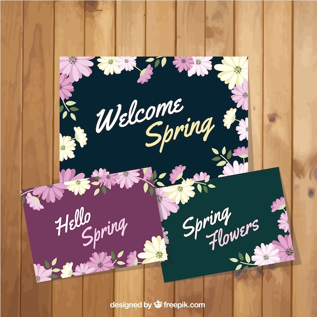 Vector gratuito mano flores dibujadas colección de tarjetas de primavera