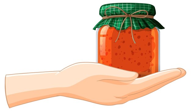 La mano con un frasco de mermelada