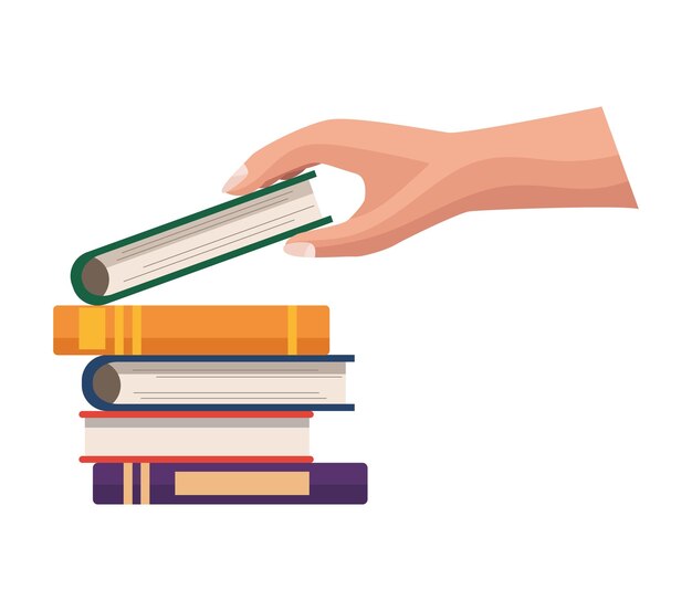 mano con el icono de la biblioteca de libros