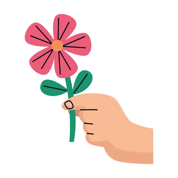 mano levantando flor naturaleza icono