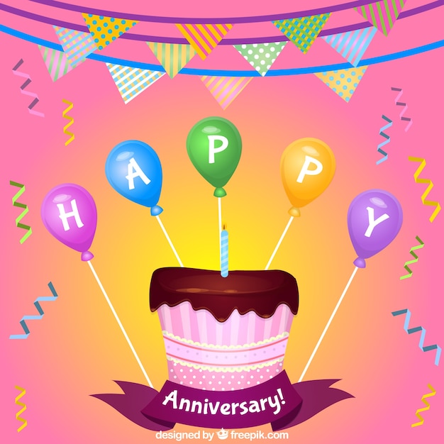 Mano pastel dibujado aniversario con globos