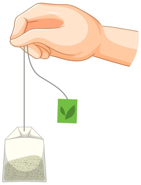 Mano que sostiene la bolsita de té aislada