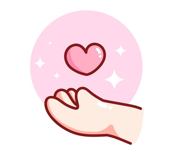 Mano que sostiene el corazón dibujado a mano ilustración de arte de dibujos animados