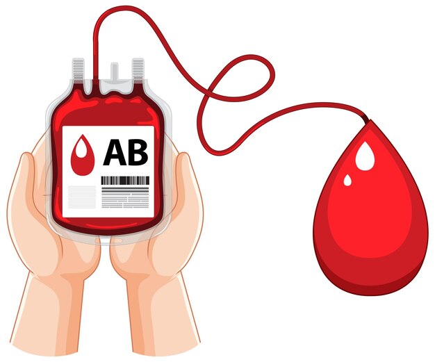 Una mano que sostiene la donación de bolsa de sangre tipo AB