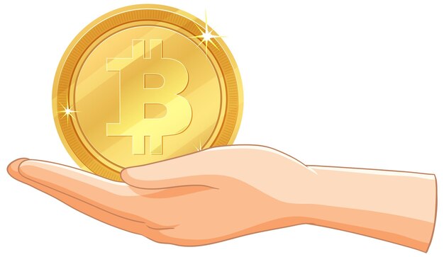 La mano que sostiene un símbolo de Bitcoin