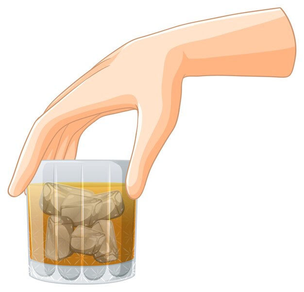 La mano que sostiene el vaso de whisky