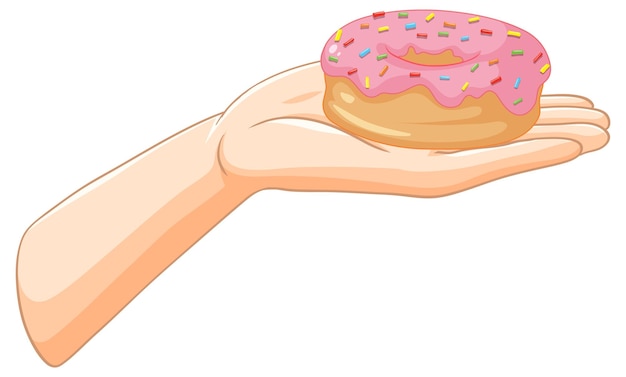 La mano sosteniendo una rosquilla rosada