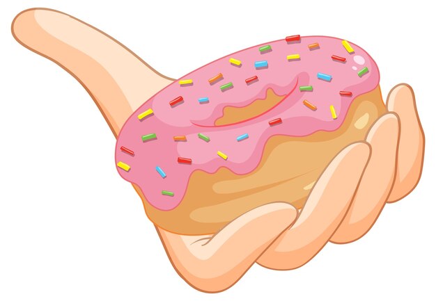 La mano sosteniendo una rosquilla rosada