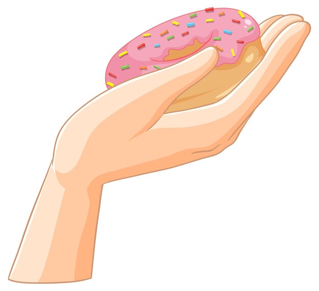 La mano sosteniendo una rosquilla rosada