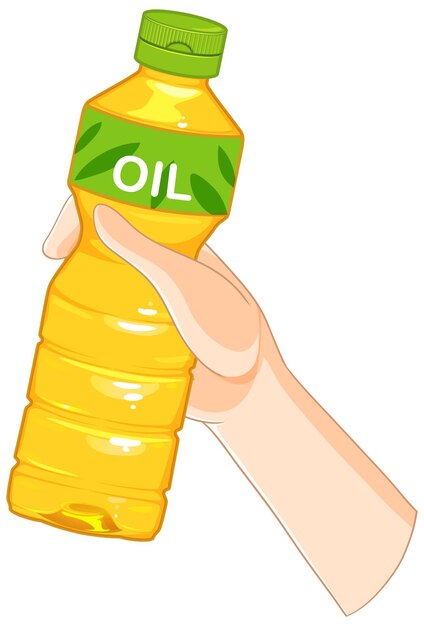 La mano sostiene una botella de aceite