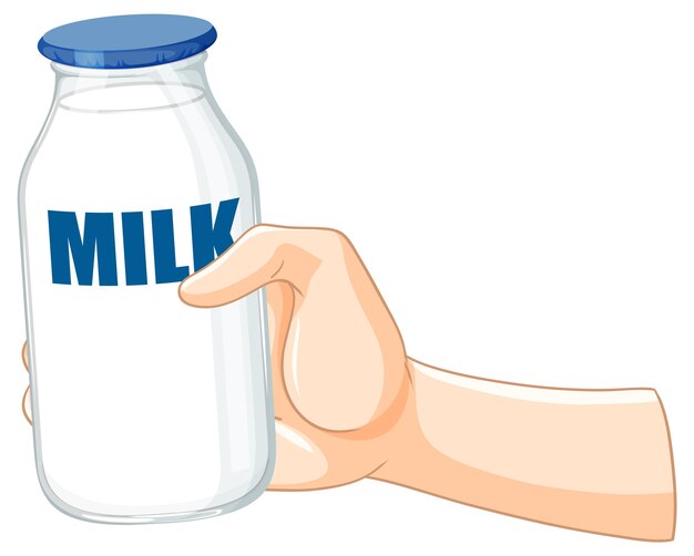 La mano sostiene una botella de leche