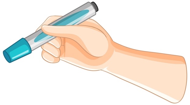 La mano sostiene un marcador azul