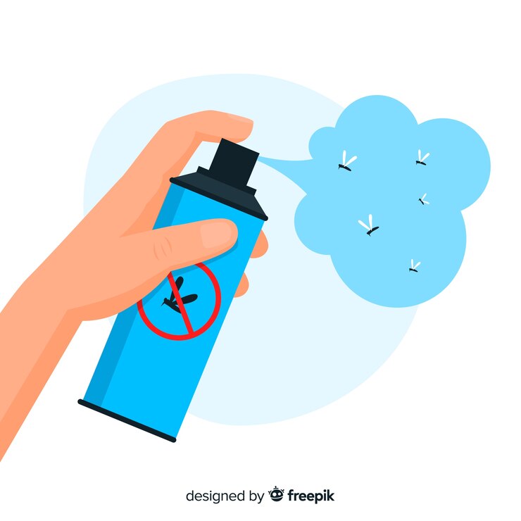 Vector gratuito mano con spray de mosquitos