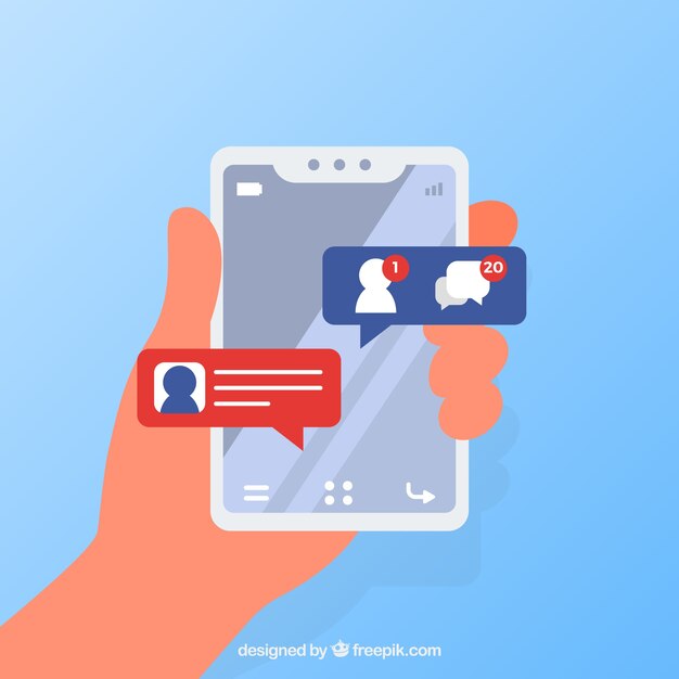 Mano sujetando móvil con notificaciones de facebook