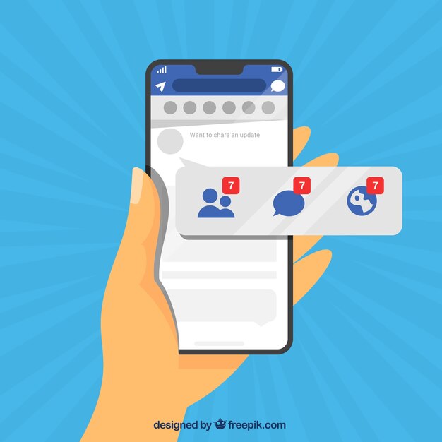Mano sujetando móvil con notificaciones de facebook