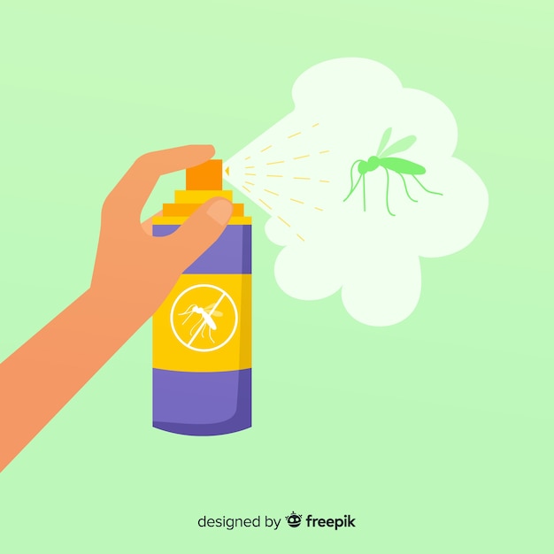 Mano sujetando spray de mosquitos en diseño flat