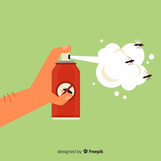 Mano sujetando spray de mosquitos en diseño flat
