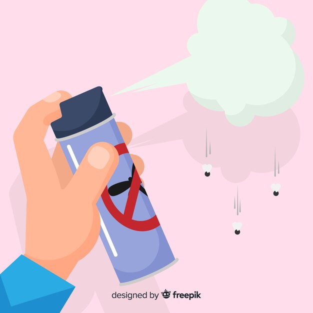 Mano sujetando spray de mosquitos en diseño flat