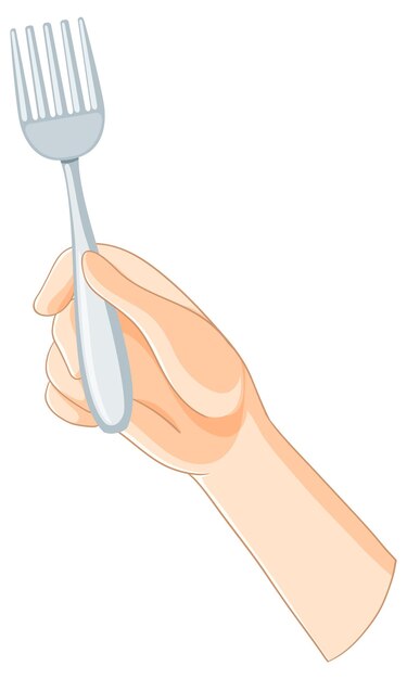 La mano con un tenedor de plata