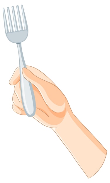 La mano con un tenedor de plata
