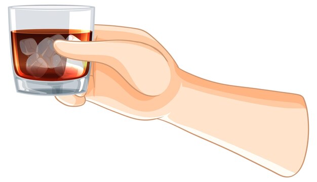 La mano con un vaso de whisky