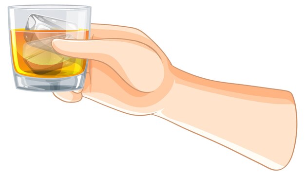 La mano con un vaso de whisky