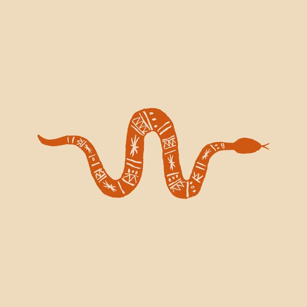 Mano de vector logo serpiente dibujado en naranja