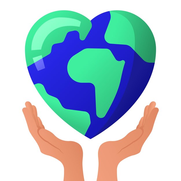 Manos apoyando el mundo en forma de corazón
