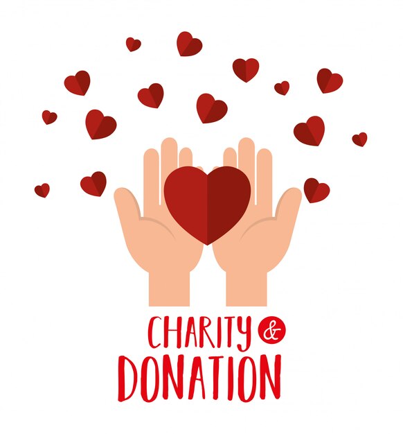 Manos con corazones para donaciones de caridad