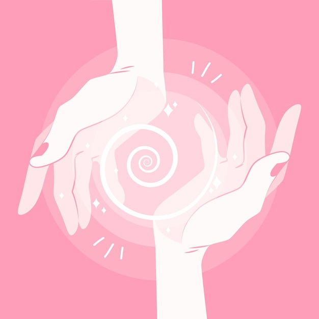 Vector gratuito manos curativas energéticas en tonos rosados